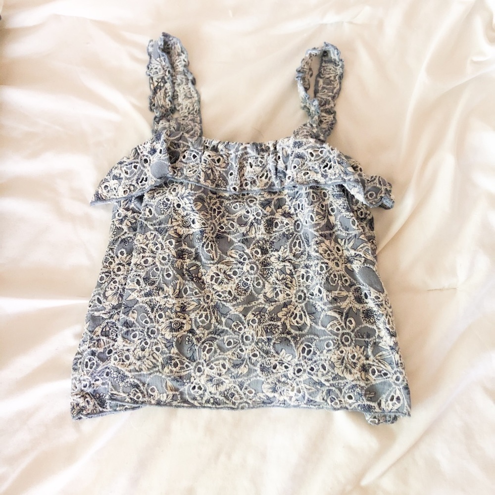 Light blue tank top with pretty lace detailing